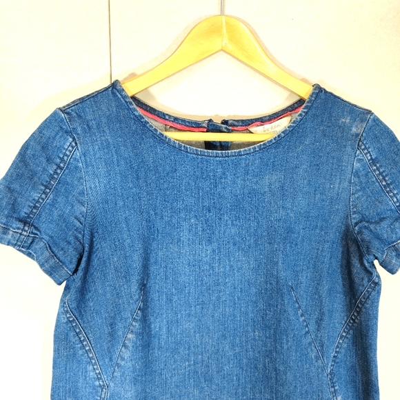 Boden Blue Denim Pinafore Dress Size 10 P Petite Smock Pockets Short Sleeve - Picture 3 of 10